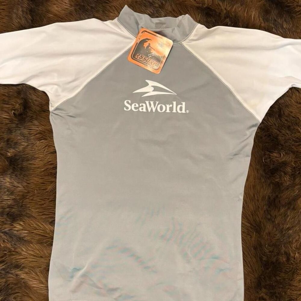 *FLAW* Nwt Vtg 80's SeaWorld Surfing Short Sleeve Swimming Rash Guard, Sz: 3XL.